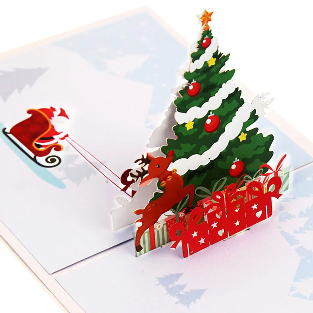 

2Pcs Christmas Greeting Card with Deer and Tree Pattern Festive Party Invitation Card for Employees Loved Ones Seasonal Blessing