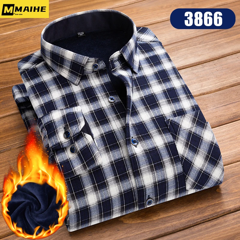 

Autumn And Winter Men's Shirt Thickened Fleece Business Plaid Shirt Men's Long Sleeve Warm Lapel Button Shirt Korean Popular