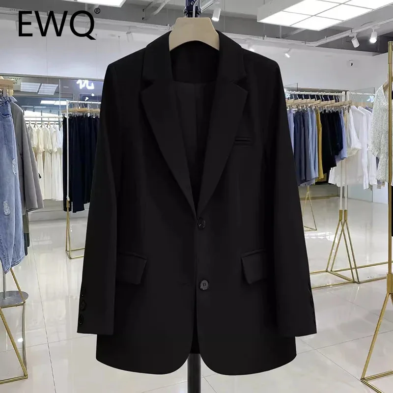 

EWQ Versatile Solid Blazer For Women Single Breasted Pocket Notched Long Sleeve Office Lady Coat Clothing 2024 Autumn New 27X669