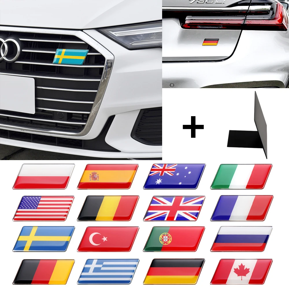 Car Front Grille Badge Body Trunk Sticker Decoration Netherlands Italy Russia Spain Germany Sweden France Poland Canada UK Flags