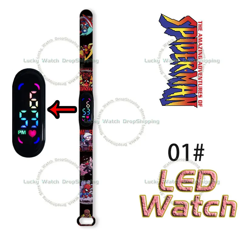 Disney Spiderman Children\'s Watch Cartoon Anime Character Printing LED Waterproof Sports Electronic Bracelet Watch Birthday Gift