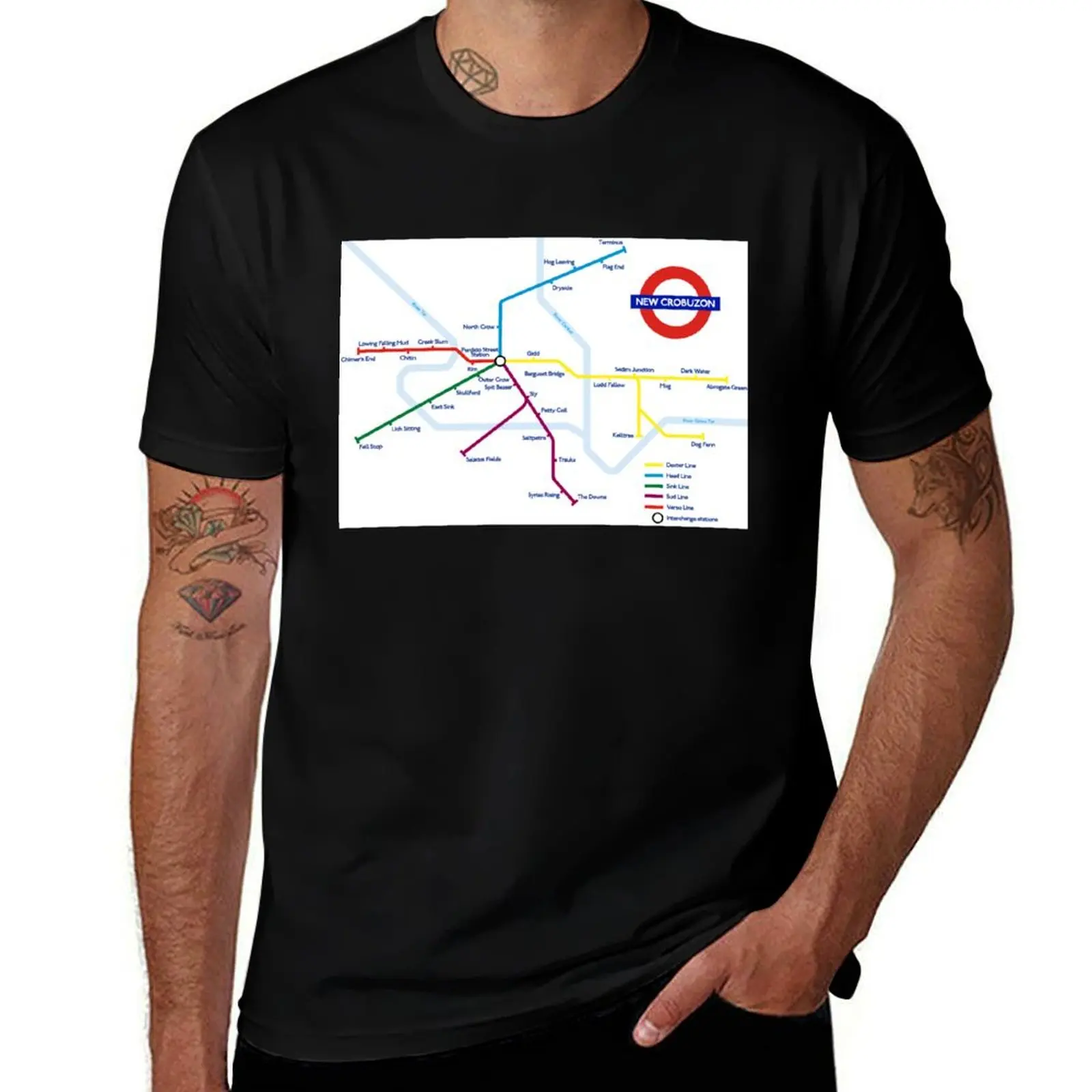 New Crobuzon Train Map - Perdido Street Station T-Shirt affliction shirts Aesthetic clothing plain black t shirts men