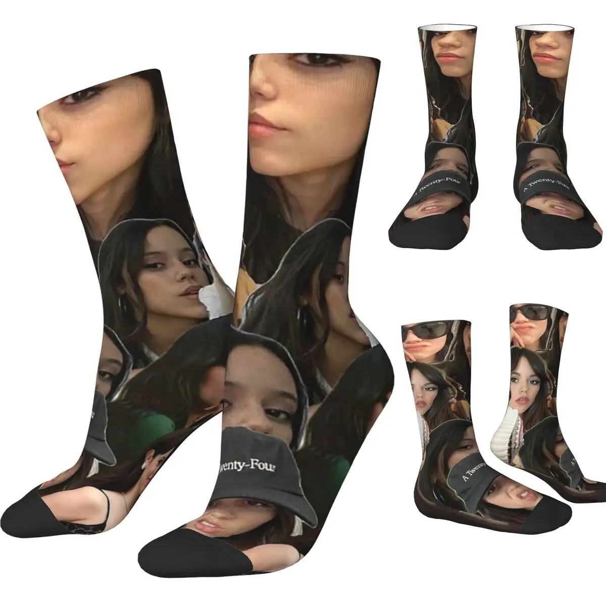 

Jenna Ortega, чулки с фотоколлажем, модные носки на заказ, осенние противоскользящие носки для взрослых и мужчин, мягкие дышащие носки для скалолазания
