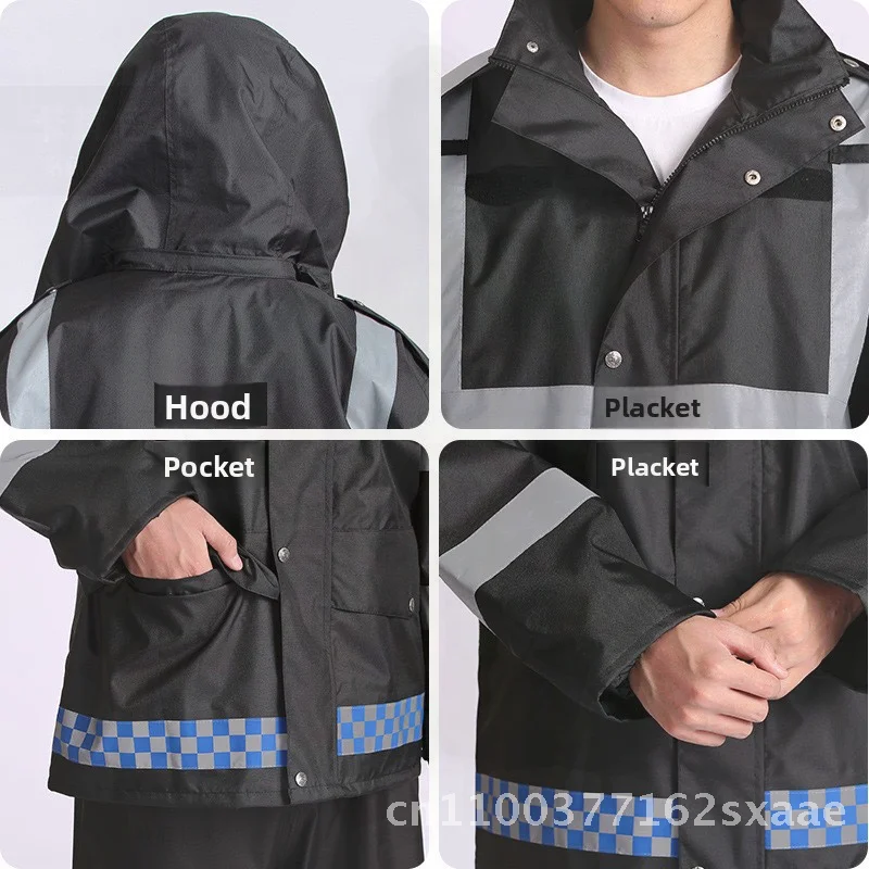 

300D Oxford Cloth Raincoat Suit Reflective Flood Prevention & Rescue Traffic Duty Thick Waterproof Hiking Rain Gear Adult Sizes