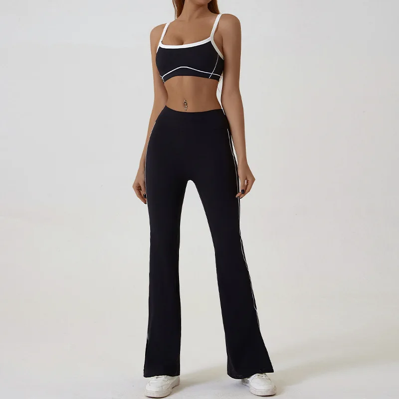 1/2 Piece Yoga Sets Women Sports Bra Suit Workout Clothing Fitness Flare Pants Gym Activewear