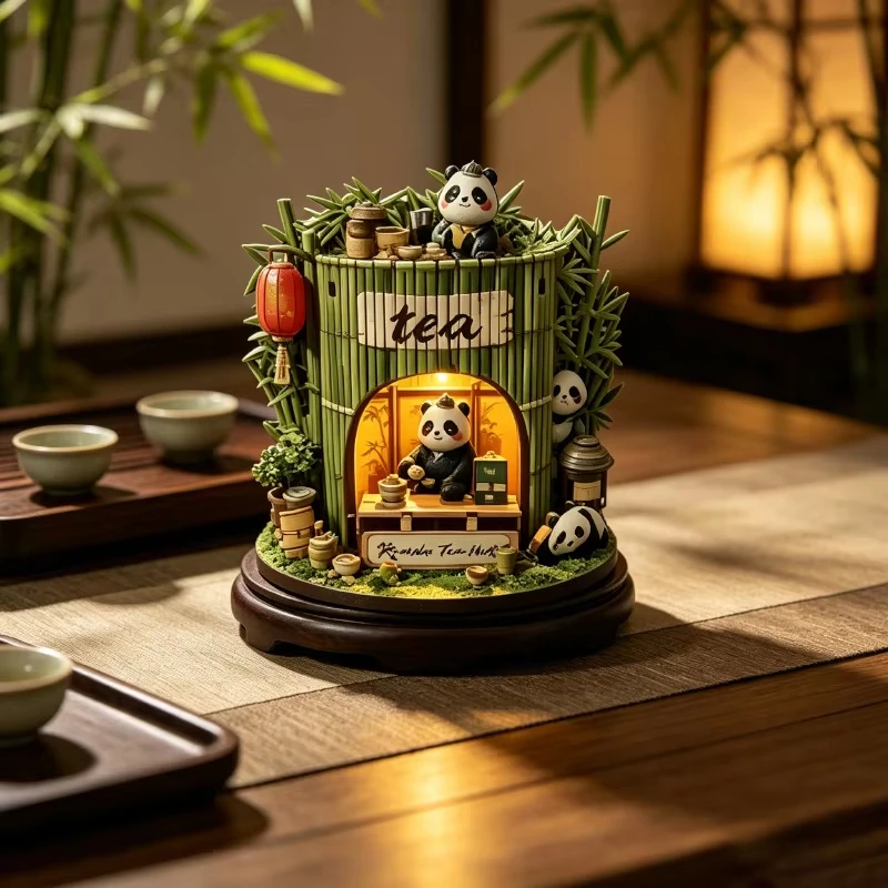 DIY Panda Cottage 3D Micro Scene Assembly Model wooden micro landscape scene 3d three dimensional puzzle assembly model toy