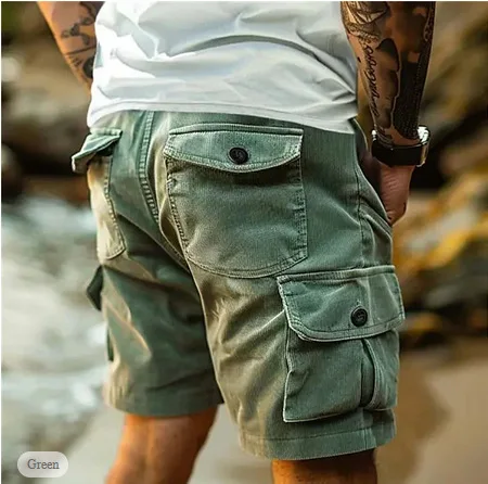 Men Corduroy Shorts American Retro Multi Pocket Casual Shorts Summer Loose Fashion Men's Casual and Cargo Shorts for Men