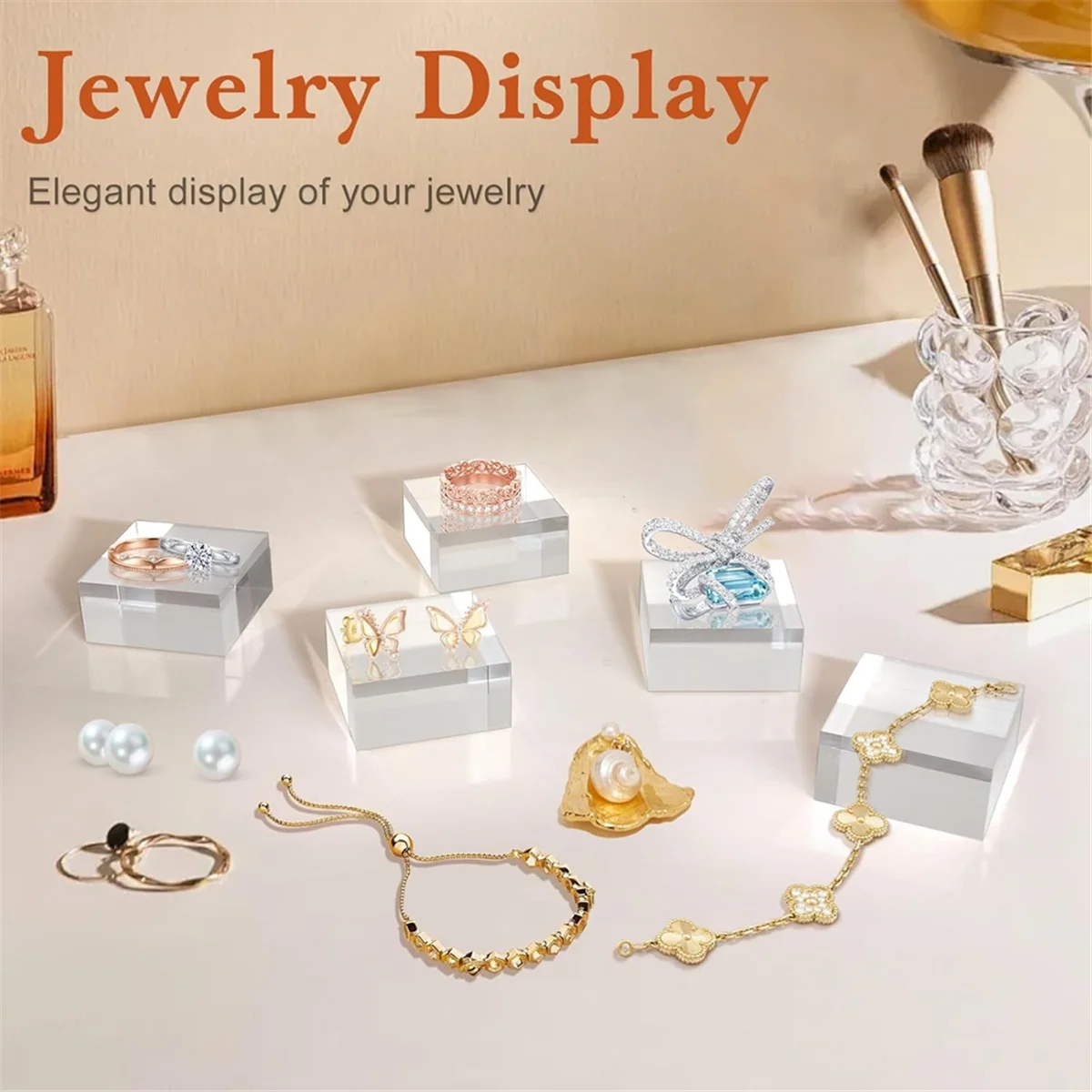 

Y31A Acrylic Base 16PCS Acrylic Blocks for Display 2x2x1 Inch Square Riser Display Stands Trophy for Trophy Jewelry