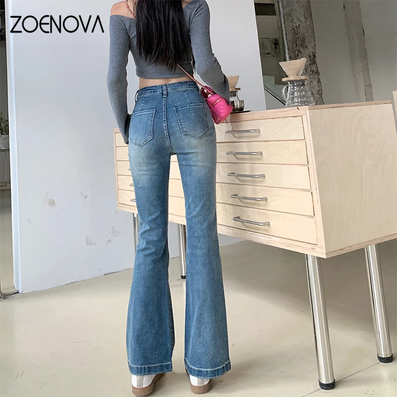 ZOENOVA Fashion Women's Bootcut Jeans 2024 Spring Summer Casual Wide Leg Pants Stretch Slim Denim High Waist Versatile Trousers