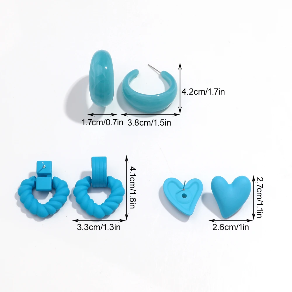 جديد 3 أزواج دائرة الاكريليك القرط الأطواق للنساء الكورية ماتي الملونة القلب قلادة أقراط الأزياء والمجوهرات مجموعة هدية عيد ميلاد