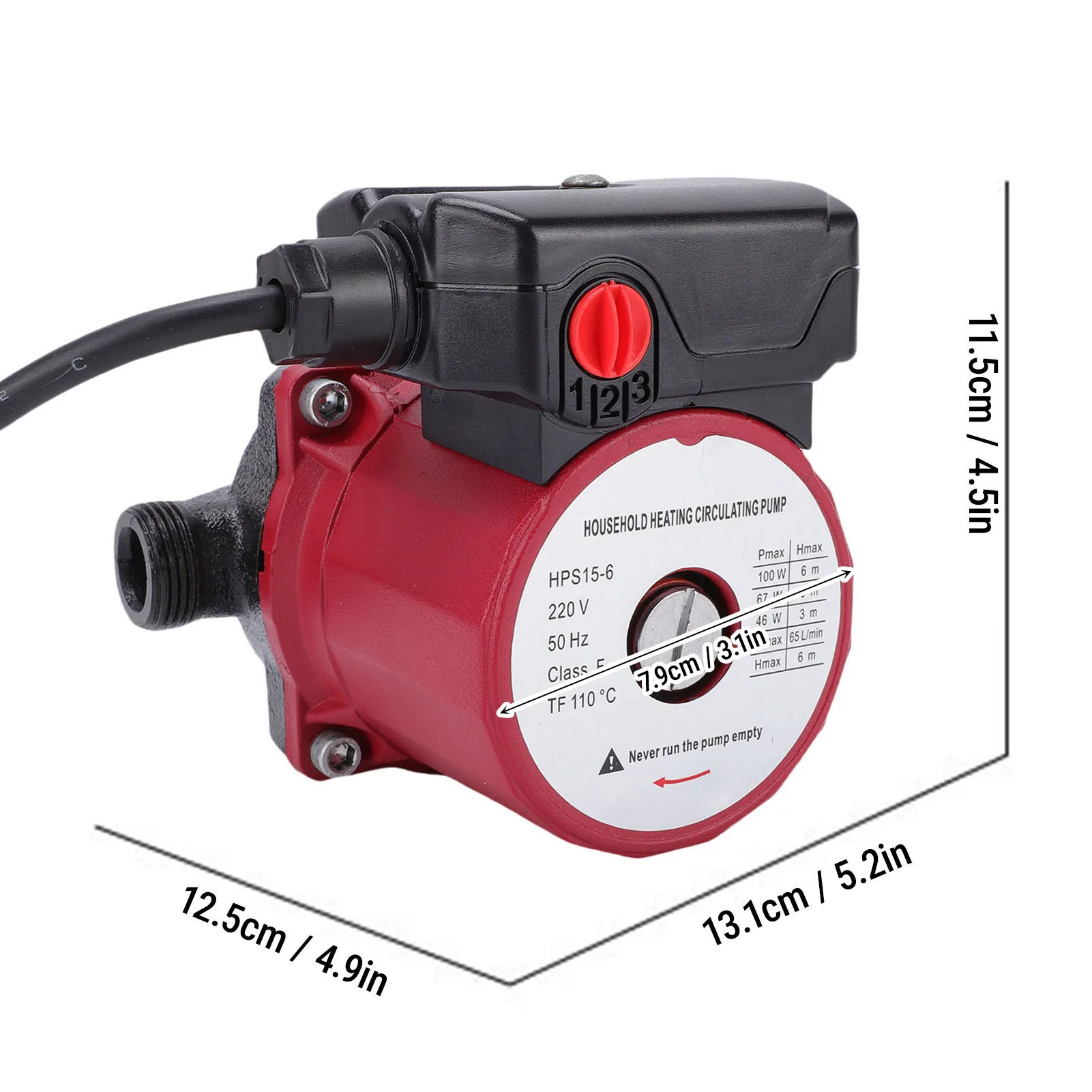 Electric Hot Water Pump 65L/min 46W 67W 100W 3 Speed Shielded Circulation Pump for Heater System NPT 1 In Pipe 3/4 In Joint view 6