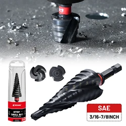 Punta da trapano EZARC per metallo, 3/16 ''-7/8'' punta da trapano a gradino per flauto a spirale 1 pz, rivestita in alluminio resistente all'usura per la lavorazione dei metalli