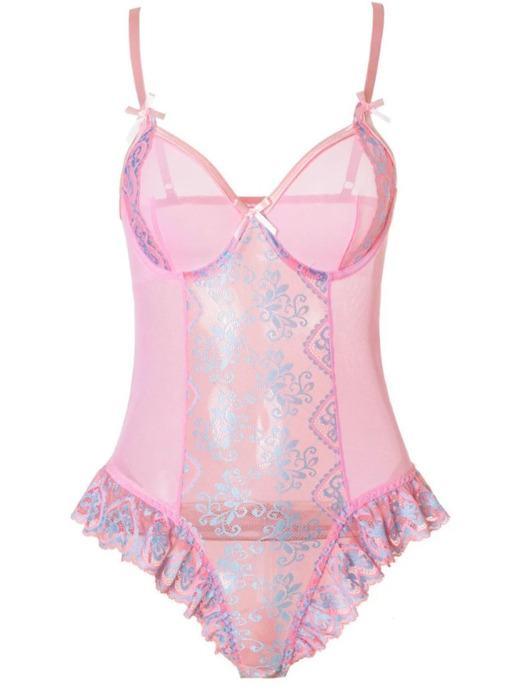 

Розовое кружевное боди SsTss с цветочным узором, женское сексуальное белье на тонких бретельках с бантом, на косточках, с вырезами, из прозрачной сетки, эротическое нижнее белье