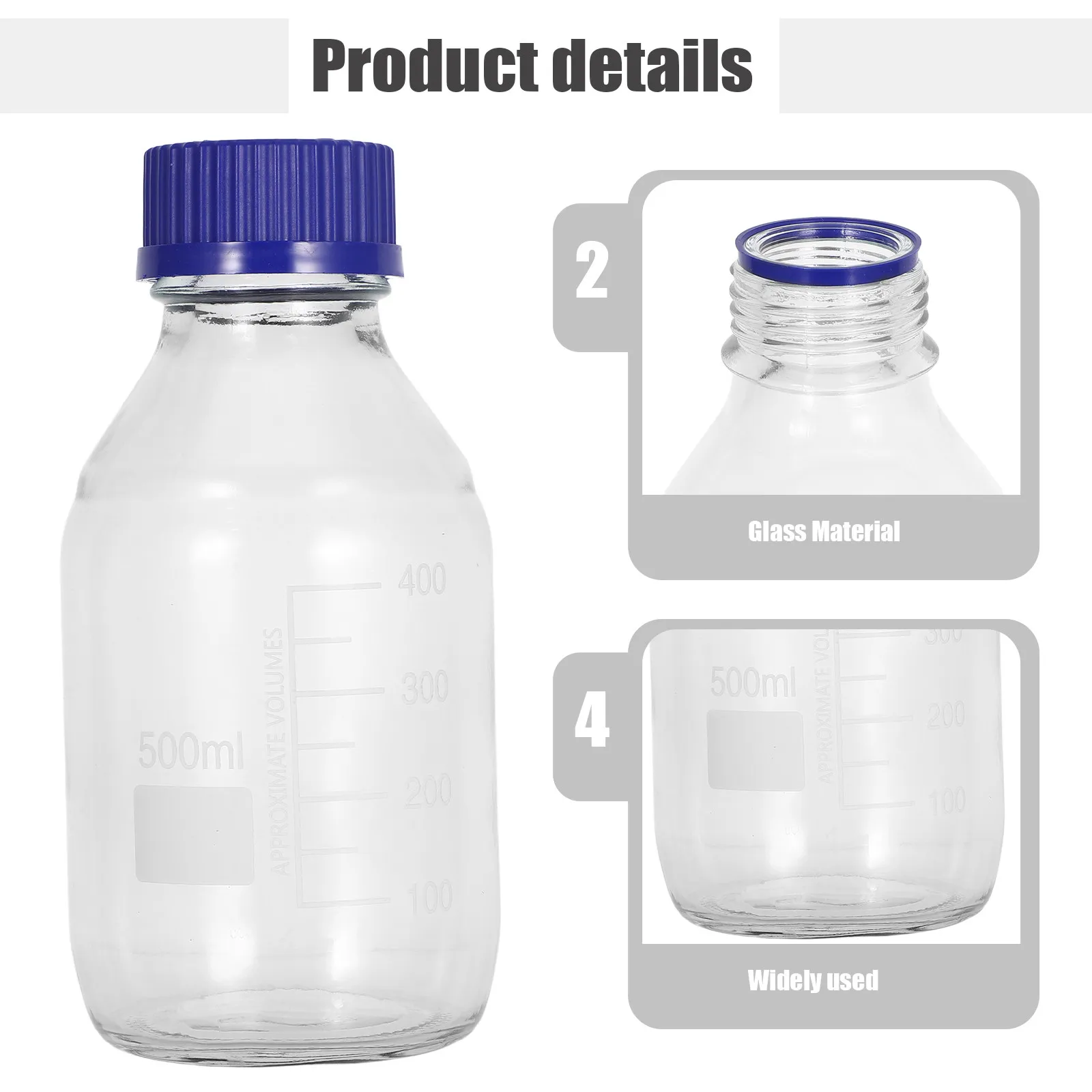 2Pcs Reagent Bottle Premium Glass Leak-Proof Laboratory Sample Sealing Liquid Storage Bottle 500Ml for Education Chemistry