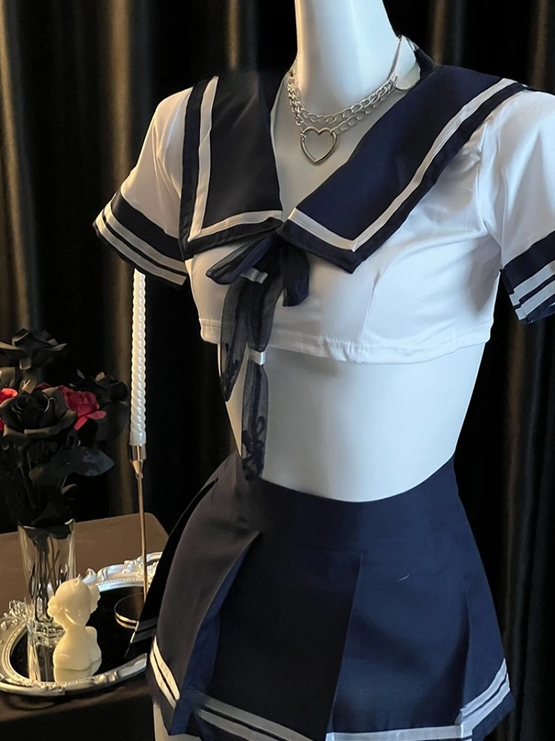 Sexy JK Sailor Uniform Set for Women,Waist-exposing Mini Skirt,Pure Desire Style Student Outfit,Tempting Roleplay Costume