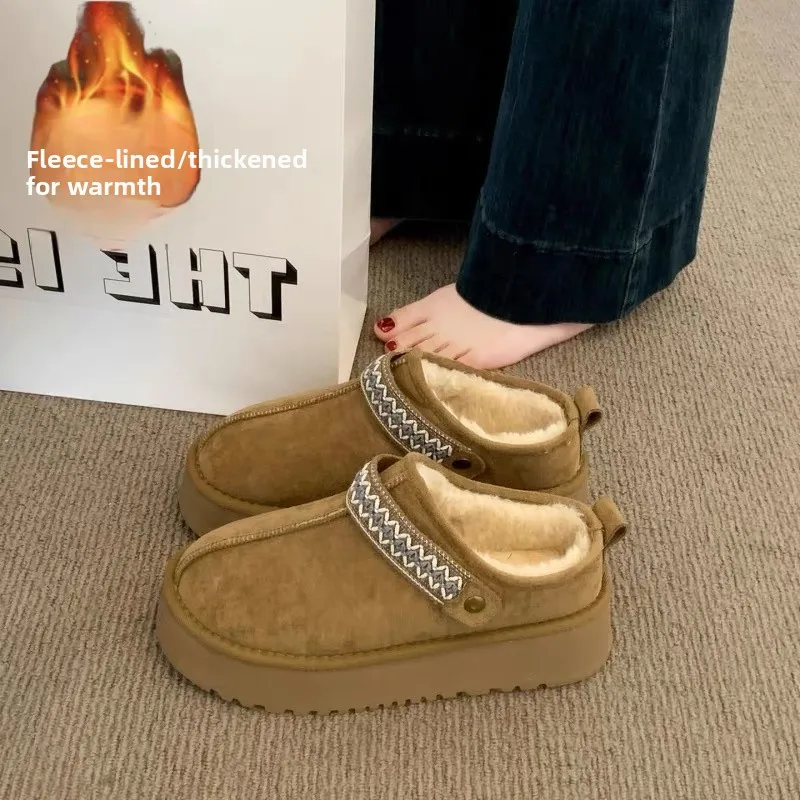 

Women's Two-Way Wear Fce Lined Thi Bot Snow Boots Winter Warm Cotton Slippers f Slippers Outdoor Wear for Young Women