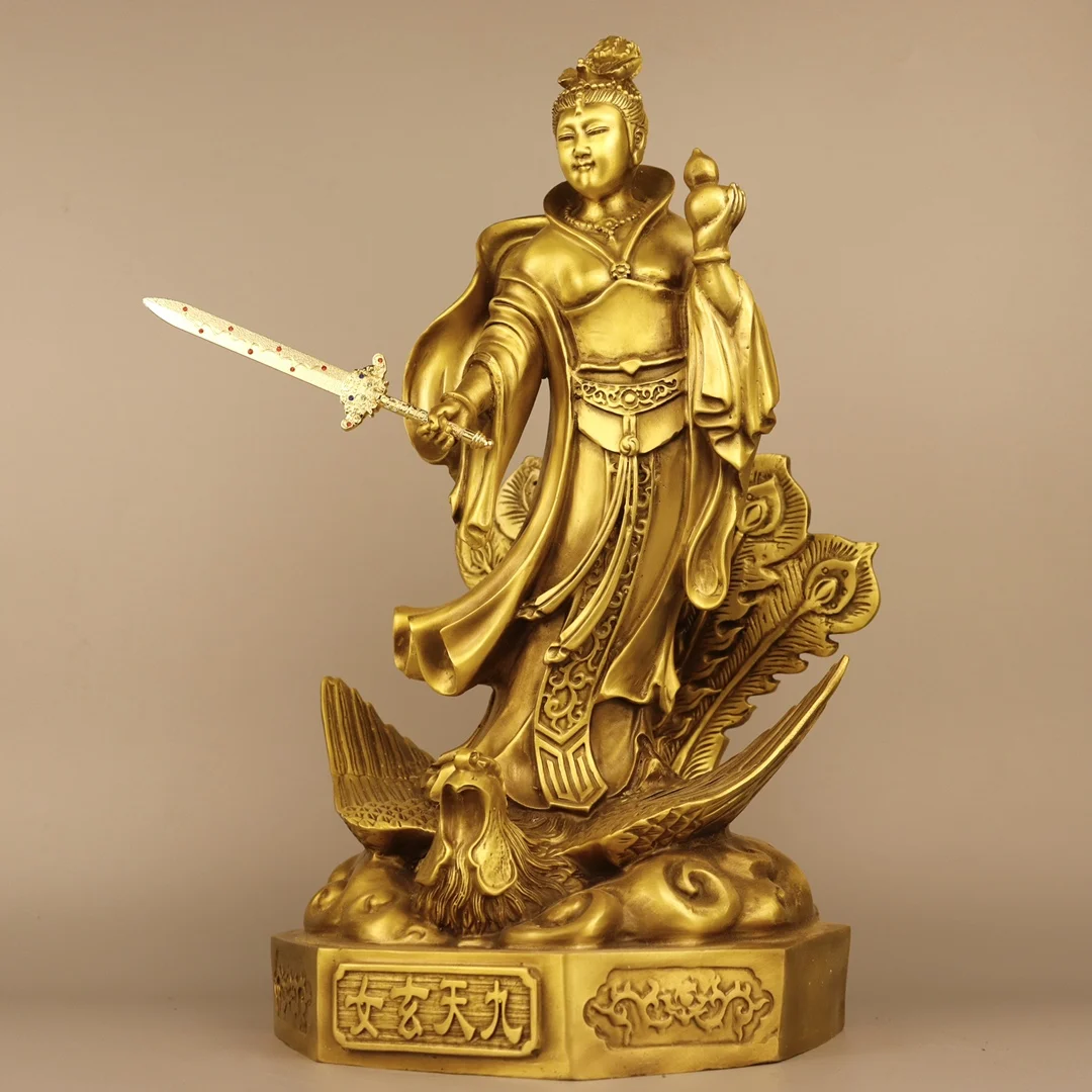 Brass Jiu Tian Xuan Nu Buddha Statue - Exquisite Home Decor Sculpture for Car Entrance, Teatable, and Living Room Decoration