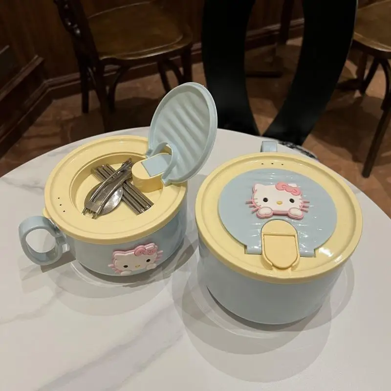 

1300 мл Sus304 Sanrio милая детская миска Hello Kitty Kawaii утолщенная миска студенческая большая вместительная миска для лапши посуда внутри