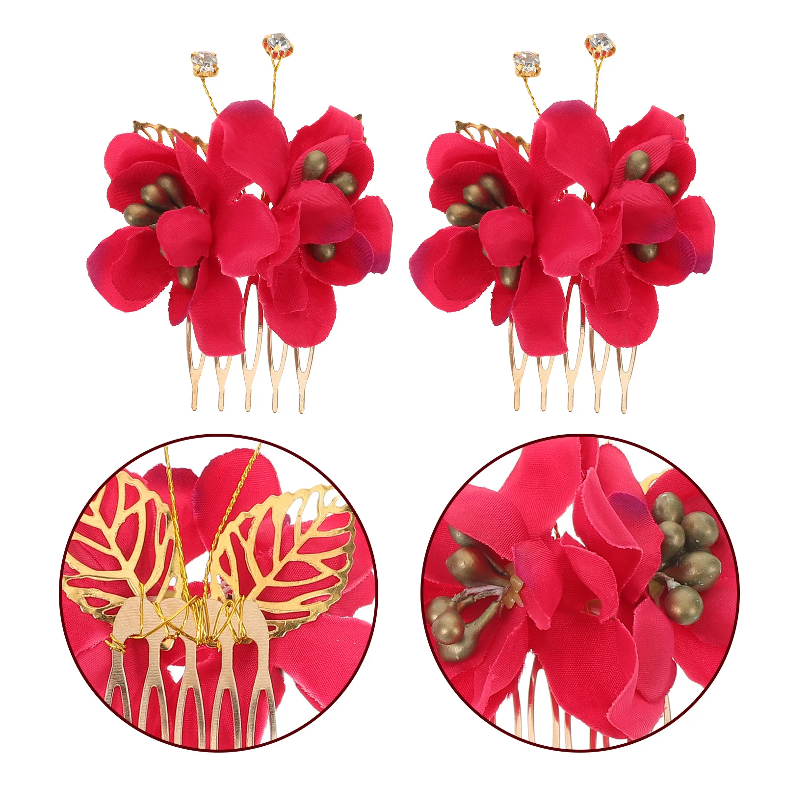 

2Pcs Hibiscus Flower Hair Clip Romantic Floral Combs for Bride Wedding Bridal Accessories Red Rose Side Comb Floral Hair Clips