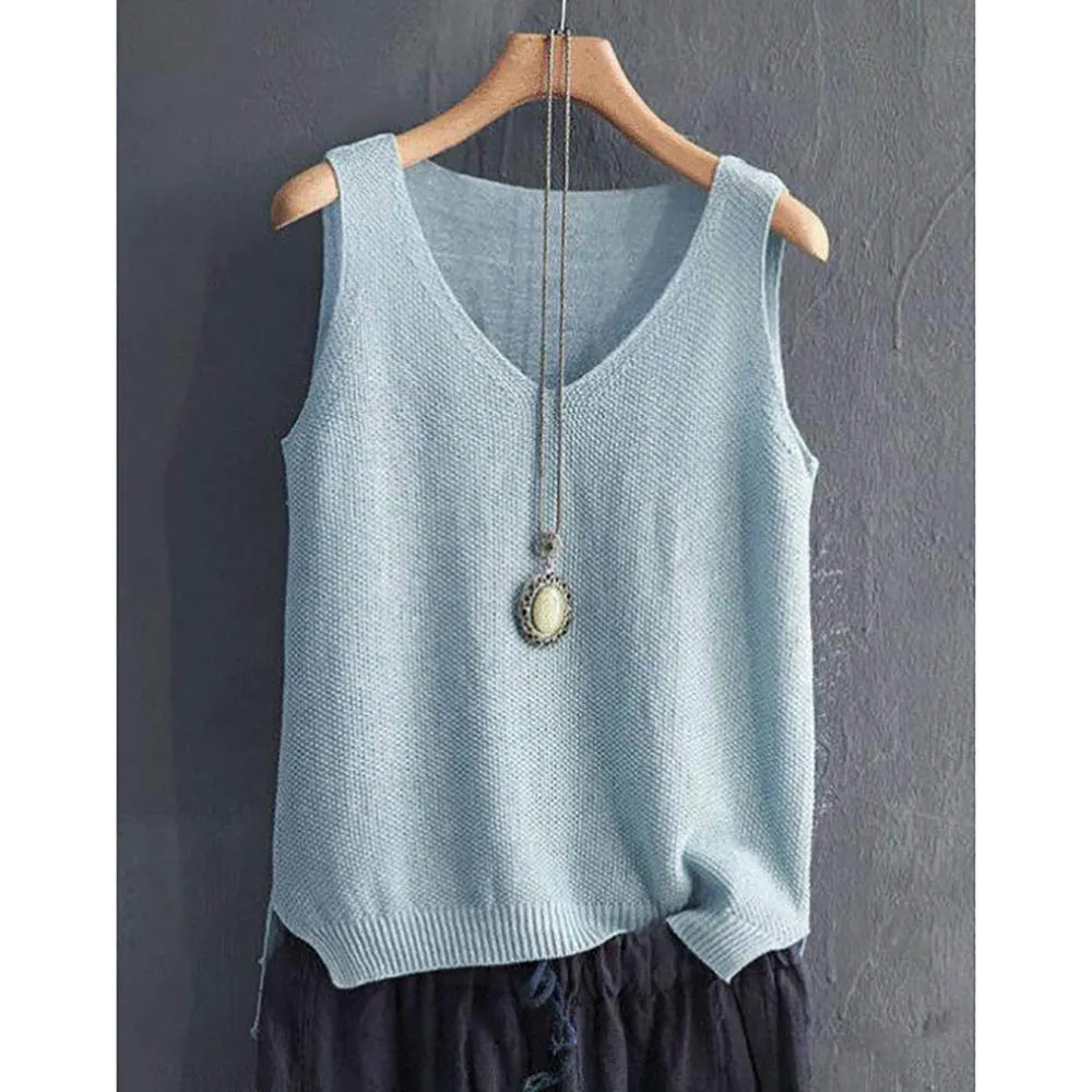 V-neck Loose Women Tops Vest Blusas Mujer De Moda 2022 Women Summer Sleeveless Knitted Women Clothes Blouse Shirts Blusas Vests