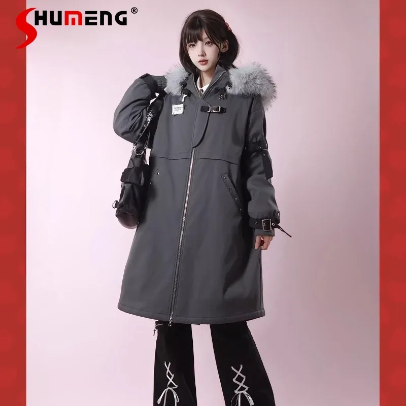 

2026 Winter New Thickened Large Fur Collar Mid-Length Parka Winter Warm Three-Color Coat Long-sleeves Zipper Top Coat Outerwear