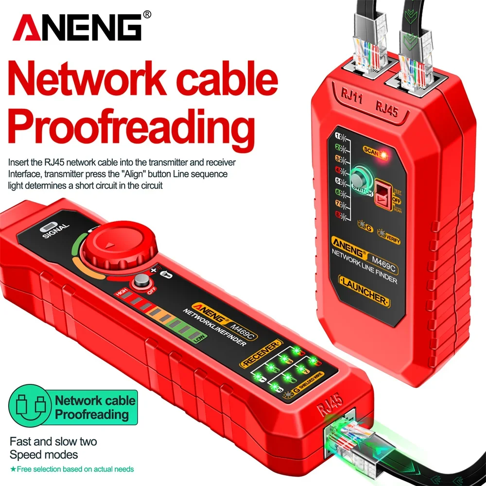 High-precision Network Cable Tester ANENG M469C Smart RJ45 RJ11 LAN Power Cable Line Tracing Measure DC Level Cables Tester Tool