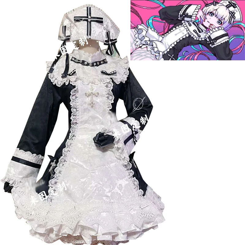 

Custom Made NEEDY GIRL OVERDOSE KAngel Cosplay Costume Female Lolita Maid Dress Apron Uniform Halloween Suits Women Anime Outfit