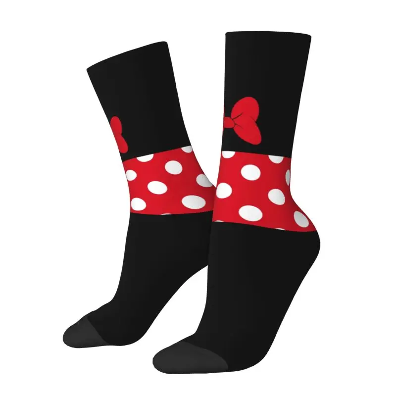

Custom Kawaii Print Cartoon Minnie Socks for Men Women Stretchy Summer Autumn Winter Animated Polkadots Crew Socks