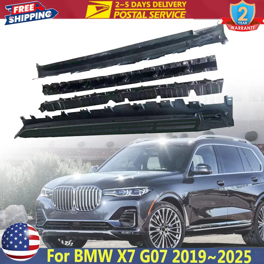 2PCS Aluminum Running Side Steps Running Board Nerf Bars For BMW X7 G07 M50i 2019~2025 Black Side Steps Running Boards Nerf Bars