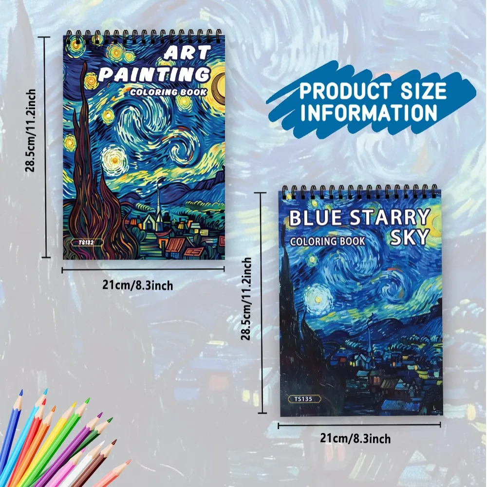 2pcs Van Gogh Series Coloring Book Set, 30 Unique Designs, 11.2 X 8.3 Inches,Perfect Gift for Birthdays and Holidays