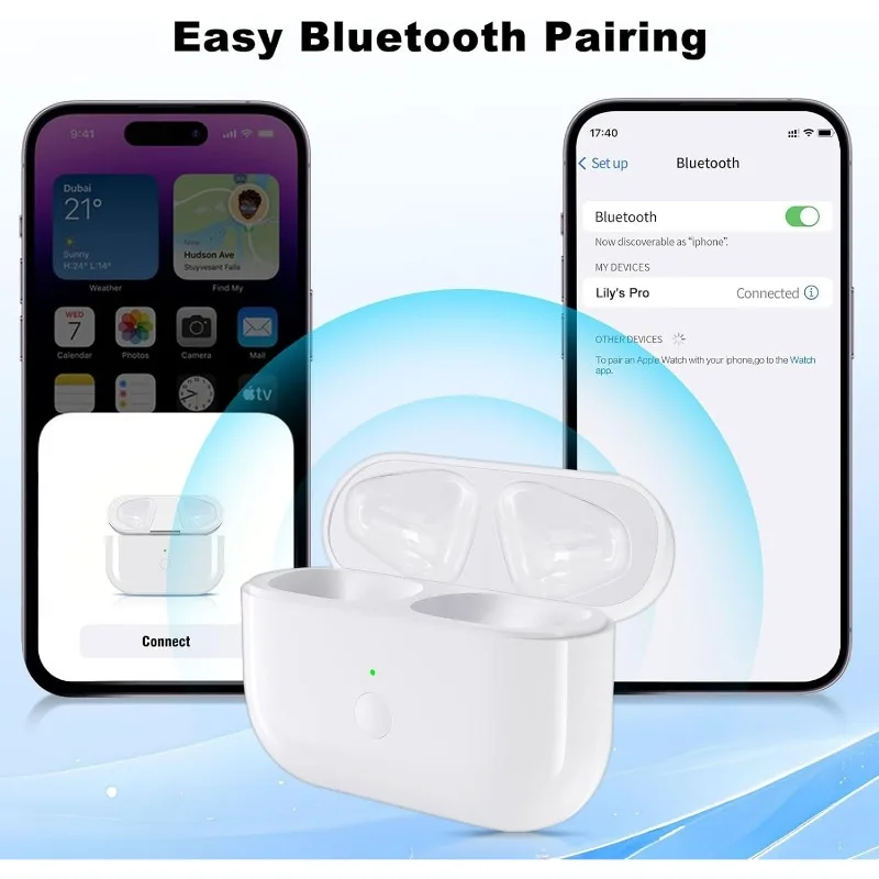 

Wireless Charging Case Compatible with AirPods Pro 1 & 2 Replacement Case with Built-in 480 MAh Battery Bluetooth Pairing Button