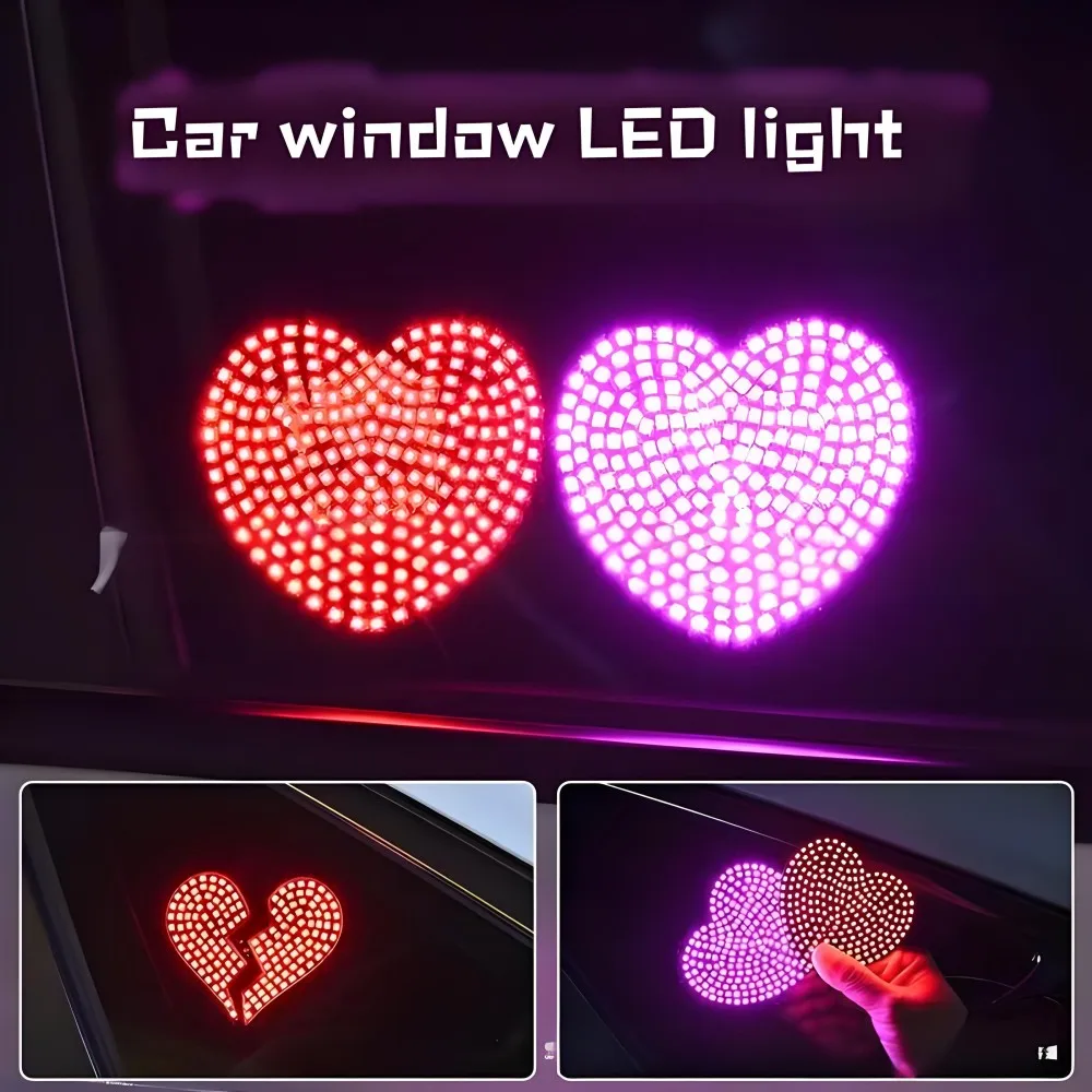 Car Interior Lights,Heart-Shaped LED Car Interior Ambient Light Length 4M USB Windshield Window Decoration.