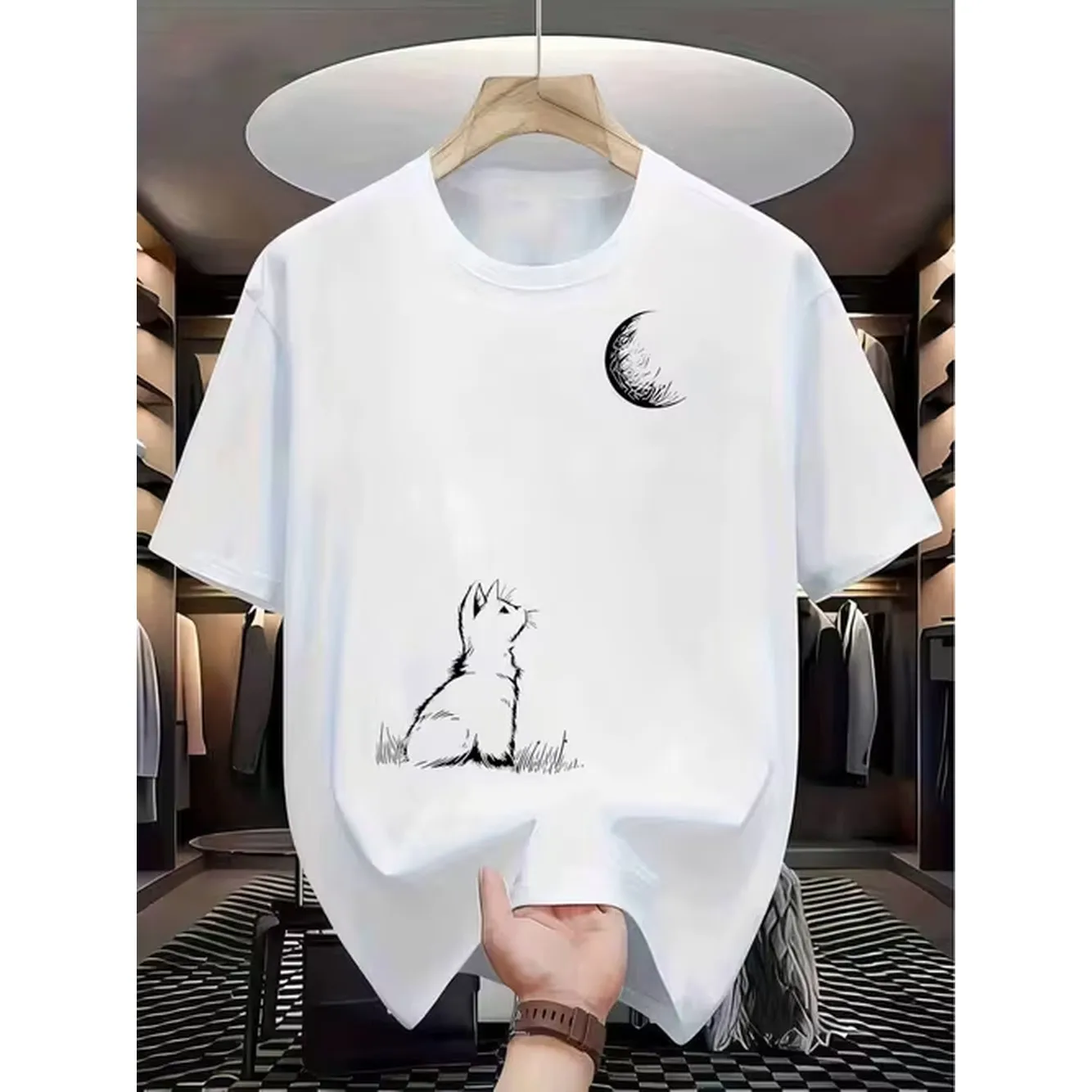 Minimalist Printed Polyester T Shirt With Summer Quick Dry Breathable Loose Fit Round Neck Cute And Artistic Versatile Casual Short Sleeve Top For Casual Attire For Teenager