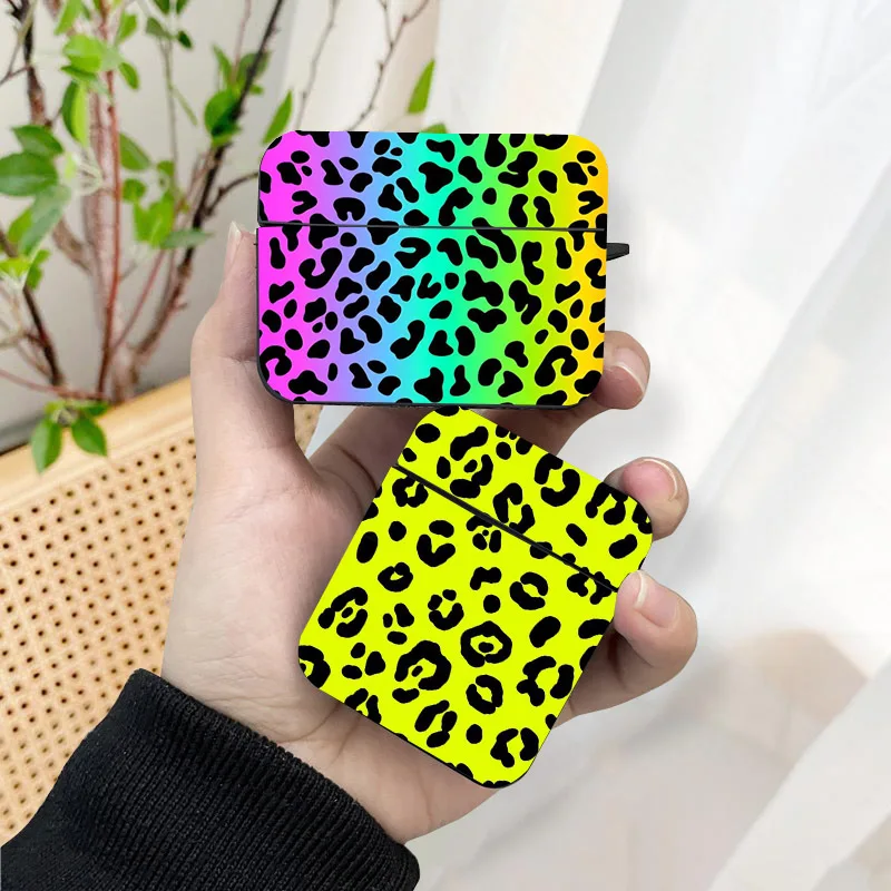 Colorful Leopard Print AirPods Case Black Wireless Bluetooth Earphone Case for Apple Airpods 1 2 3 Pro 2 Protective Case