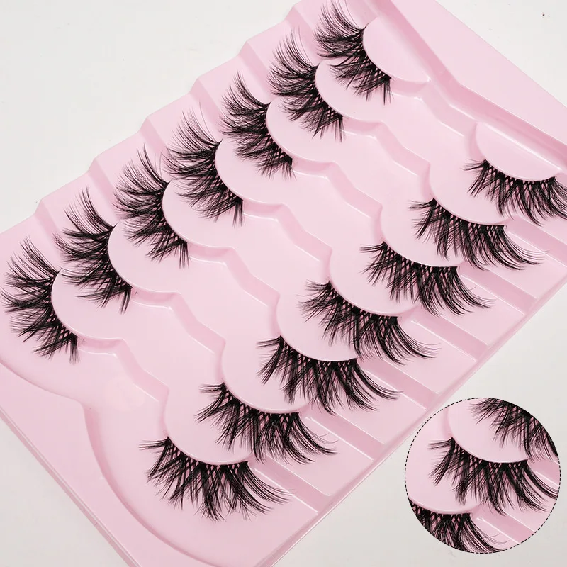 7 ペアハーフアイまつげ 3D うっすら十字ふわふわソフトつけまつげボリューム多層再利用可能な自然な外観目に見えないバンド