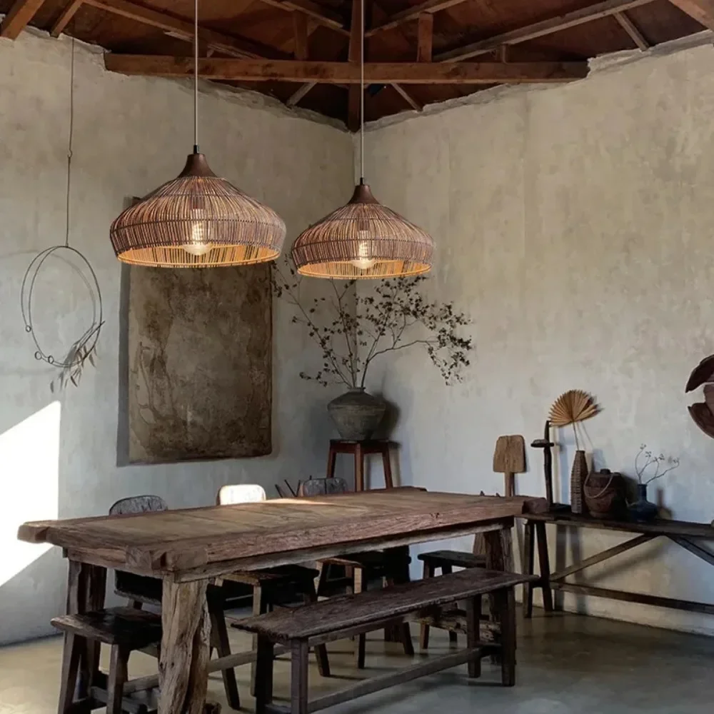 Retro Rattan Lampe handgemachte Pendelleuchten chinesischen Stil Loft Hanglamp Küche Leuchte Esszimmer Hängeleuchte