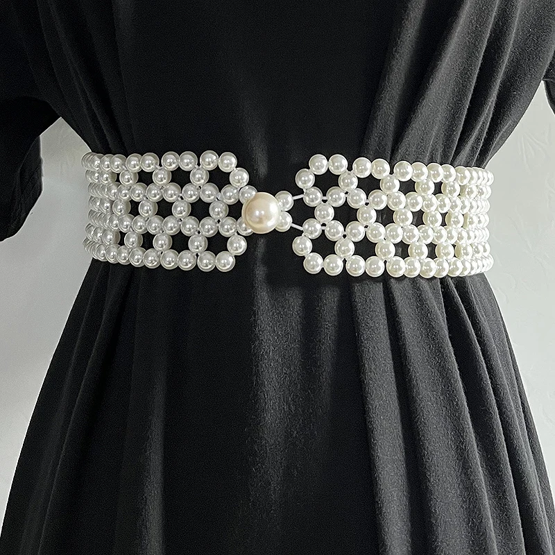 Ceinture large avec perles pour femmes, ceintures de smoking élastiques, corsets habnommée pour femmes, décoration de l'environnement, mode féminine, TB630