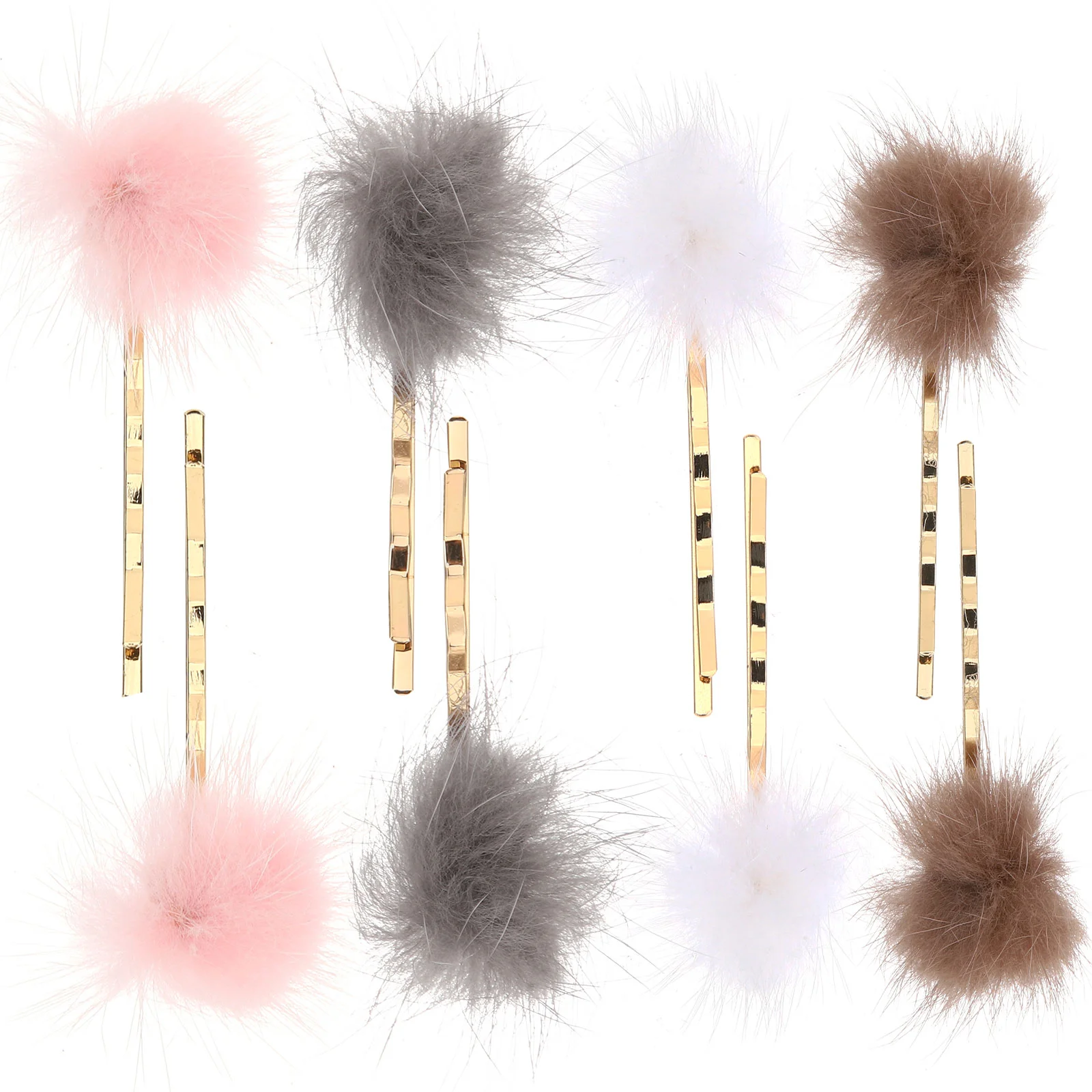 

4 Pairs Fluff Clip Decorative Hair Pins Girls Hairpins Bobby for Women Metal Pompom Clips Barrettes