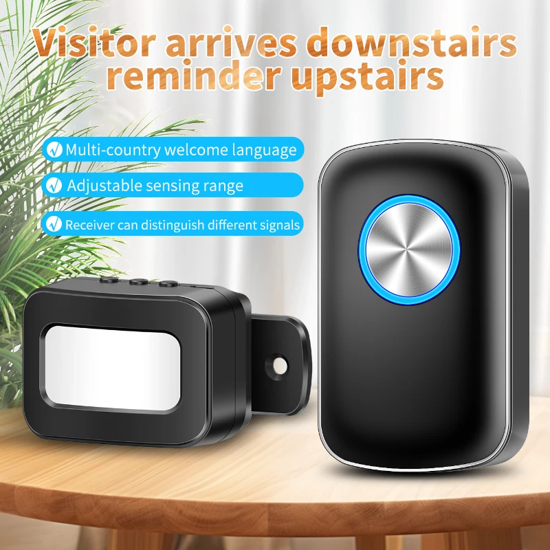 CACAZI Wireless Motion Sensor Alarm Indoor Intelligent IR Activated Bell for Business Entry Garage Security UK/AU/US/EU Plug New