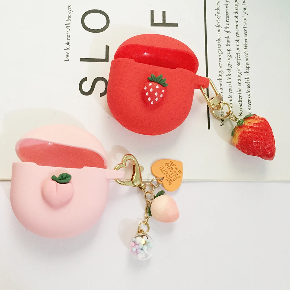 Untuk Xiaomi Redmi Bud 4 Casing Lucu Persik Gantungan Kunci Earphone Silikon Melindungi Casing Aksesoris Kotak Redmi Buds4