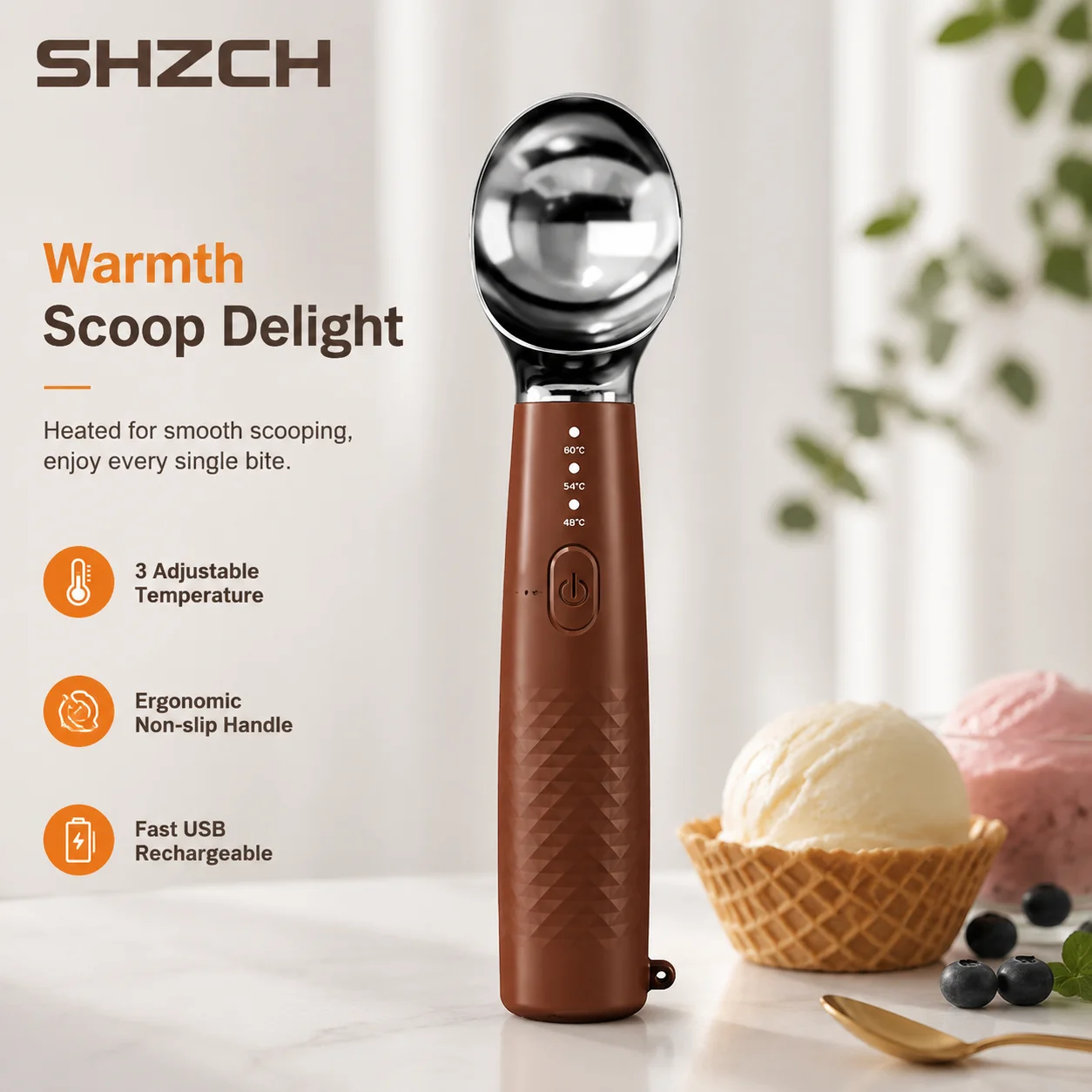 Electric Ice Cream Scoop with Heating Mode - Food Grade Self-Heating Scooper, Smooth Scooping for Hard Ice Cream & Gelato