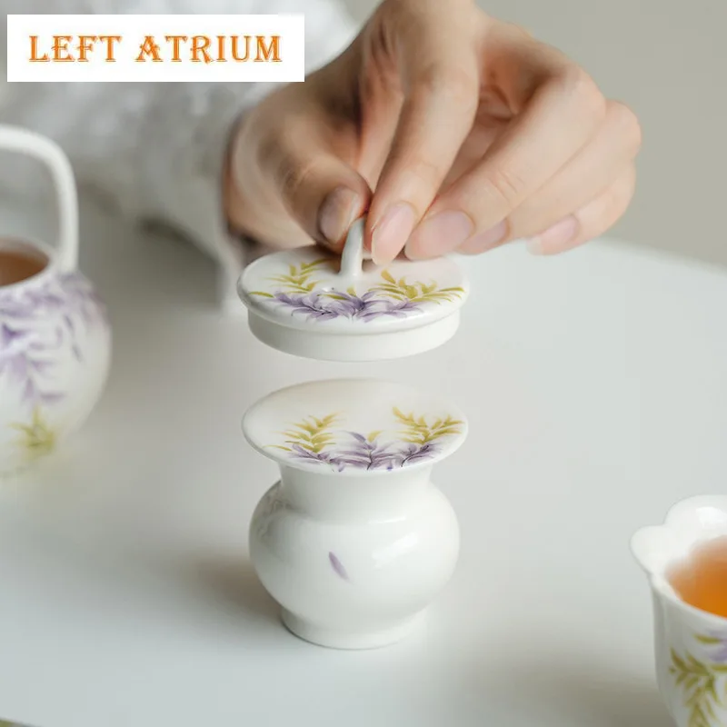 Soporte de cubierta de tetera de flor de glicina pintada a mano pura, marco de cubierta creativo, soporte de tapa, estante de tapa de olla Zisha, adorno para ceremonia del té