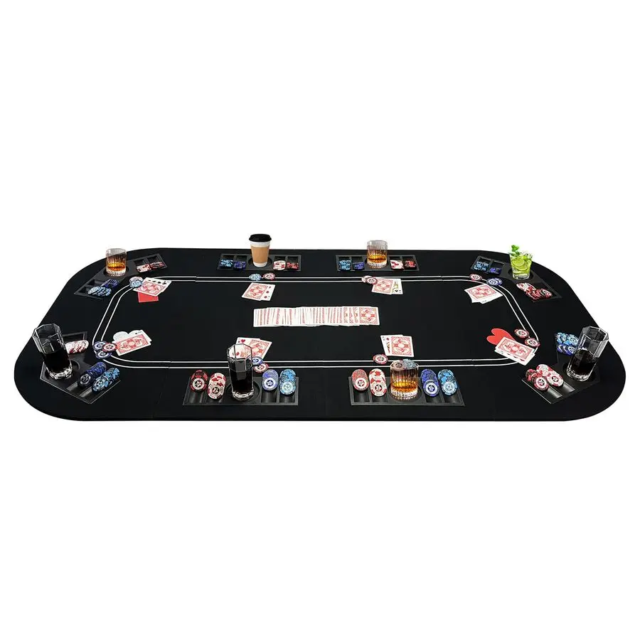 Piano da tavolo da poker 3 in 1, layout da tavolo per carte da poker Texas Holdem con feltro nero reversibile, tappetino pieghevole per tavolo da poker con