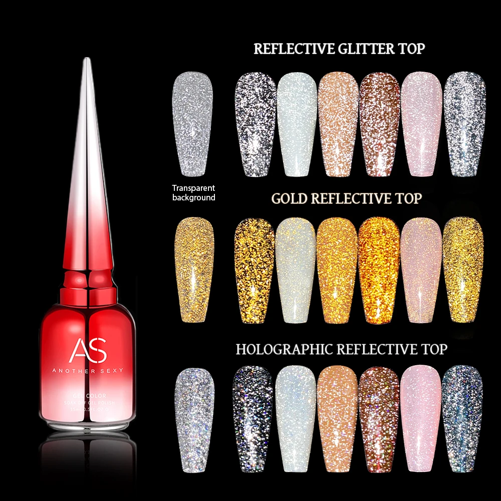 Als 15Ml Reflecterende Glitter Top Coat Gel Nagellak Mousserende Aurora Laser Semi-Permanente Doorweekt Van Uv Nail Art Gel Lak