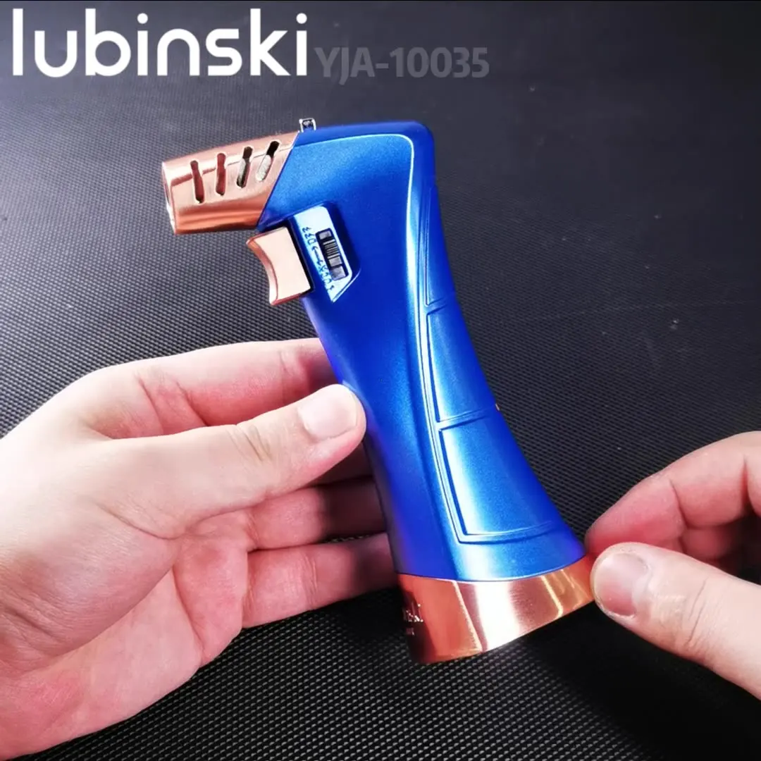 

Двойная зажигалка для сигар, цинковый сплав, регулируемый открытый/синий пламя, прямая зарядка, сильная огневая мощность, уличный ветрозащитный пистолет Spitfire