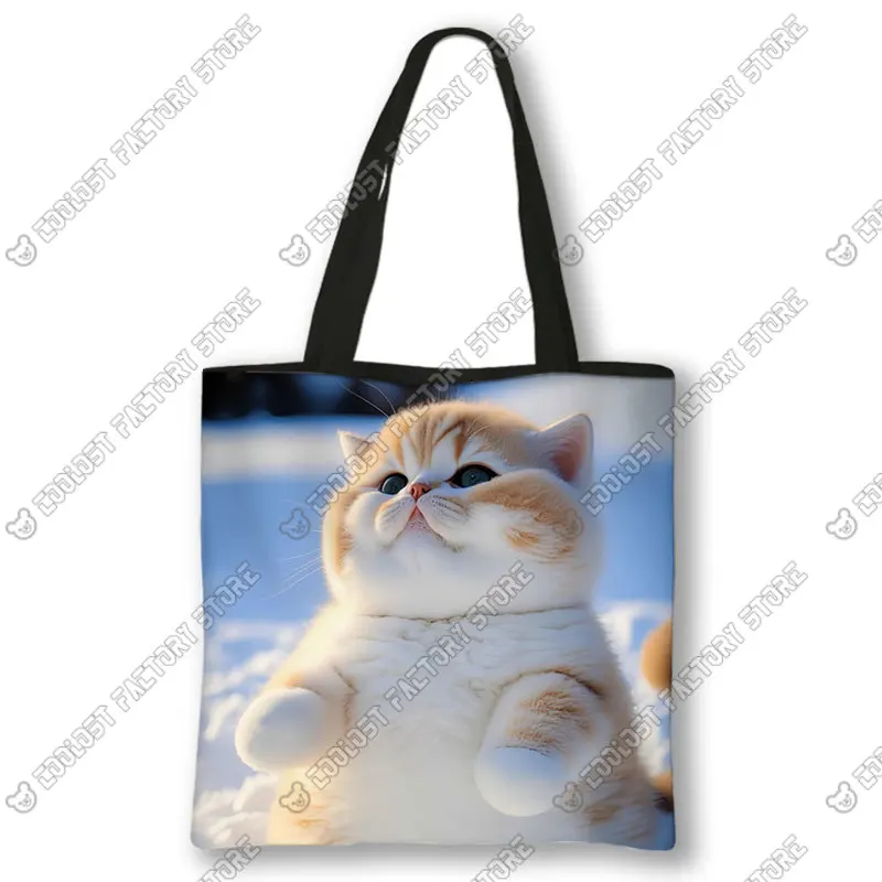 Kawaii سنو القط حقيبة كتف مطبوعة حقيبة نسائية صغيرة حقائب الكرتون الحيوانات ايكو قابلة لإعادة الاستخدام حقيبة تسوق عالية السعة حقائب كتف الهدايا