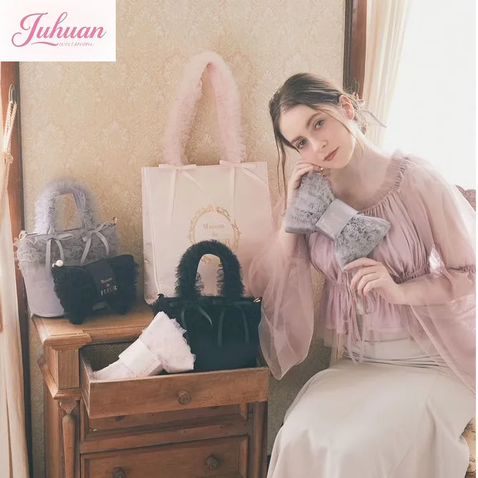 

2025 New Cute Fashion Women's Handbags Mesh Lotus Leaf Lace Portable Shoulder Bags Casual Crossbody Clutch Bag Japanese Style