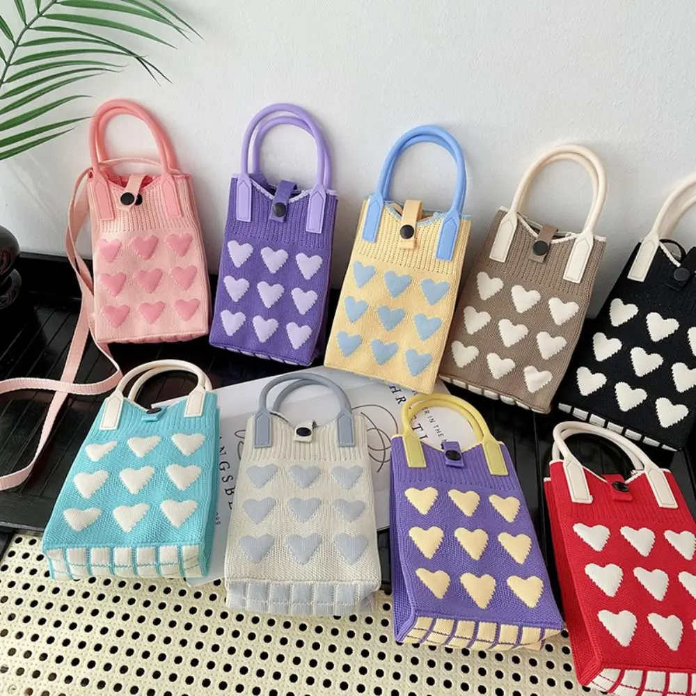 Knitted Mini Mobile Phone Bag Female Korean Version Sweet Love Shoulder Handbag Hand Bag Purses and Handbag