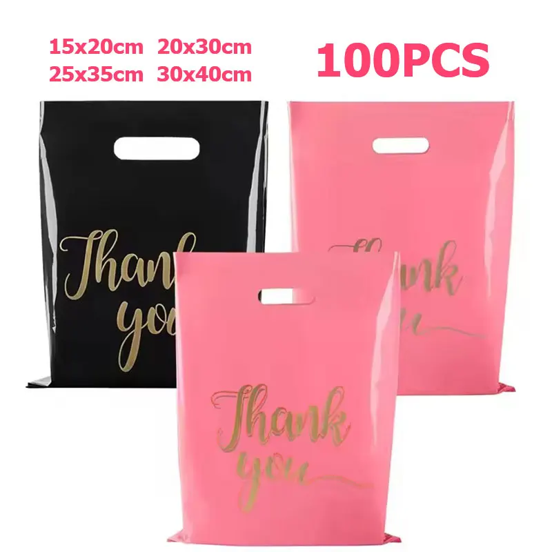 Sacs cadeaux de remerciement, 100 pièces, emballage cadeau pour invités de fête de mariage, sacs de magasin en plastique, petits vêtements, sacs d'emballage de cosmétiques, vente en gros