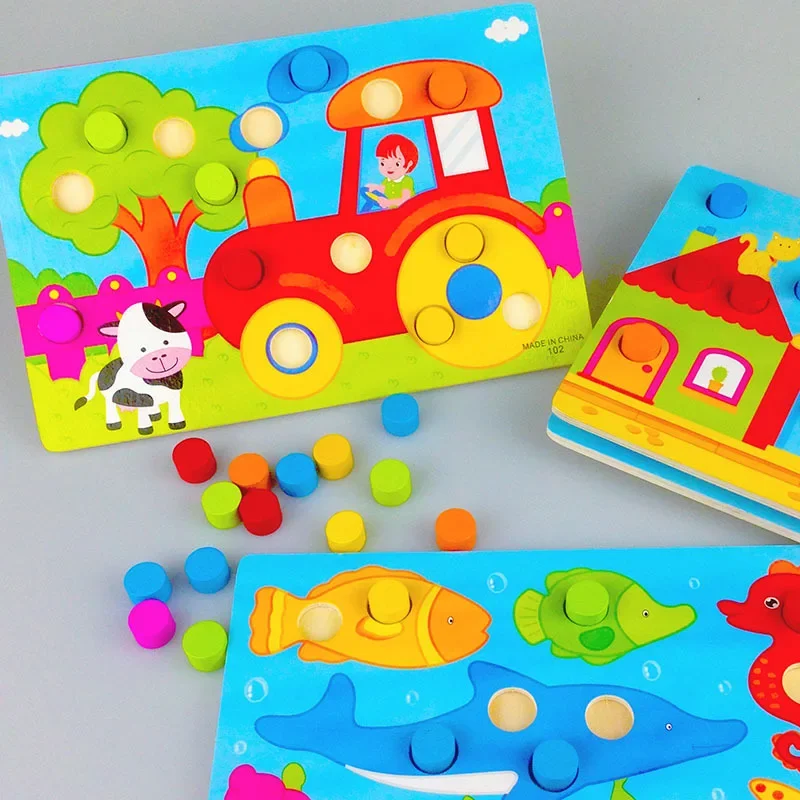 Colorful Cognition Board Montessori Educational Toys For Children Wooden Toy Jigsaw Early Learning Color Match Gam